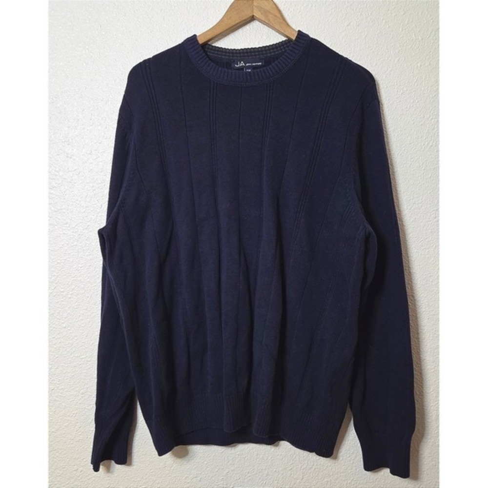 Navy Cotton Ribbed Sweater XXL Dark Academia Fishermen Nautical Crewneck